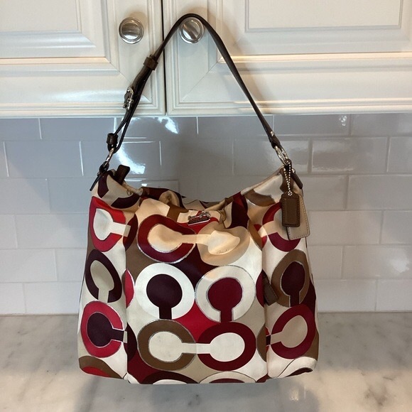 Coach Madison Isabelle Op Art Scarf Print Sateen Hobo Bag - Picture 1 of 14